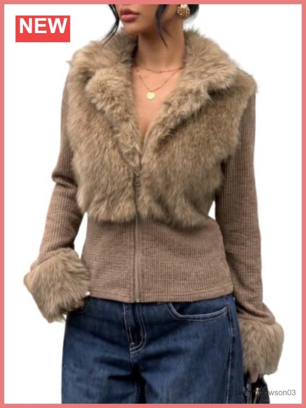 Faux Fur Zip Up Jacket Slim Fit Winter